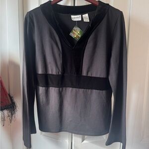 Fashion Bug Black Velvet-Trim V-Neck Long Sleeve Top